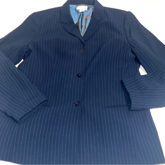 Mary McFadden Womens Size 16 Navy Blue Pinstripes 3 Button Suit Jacket Lined NEW - Picture 7 of 10